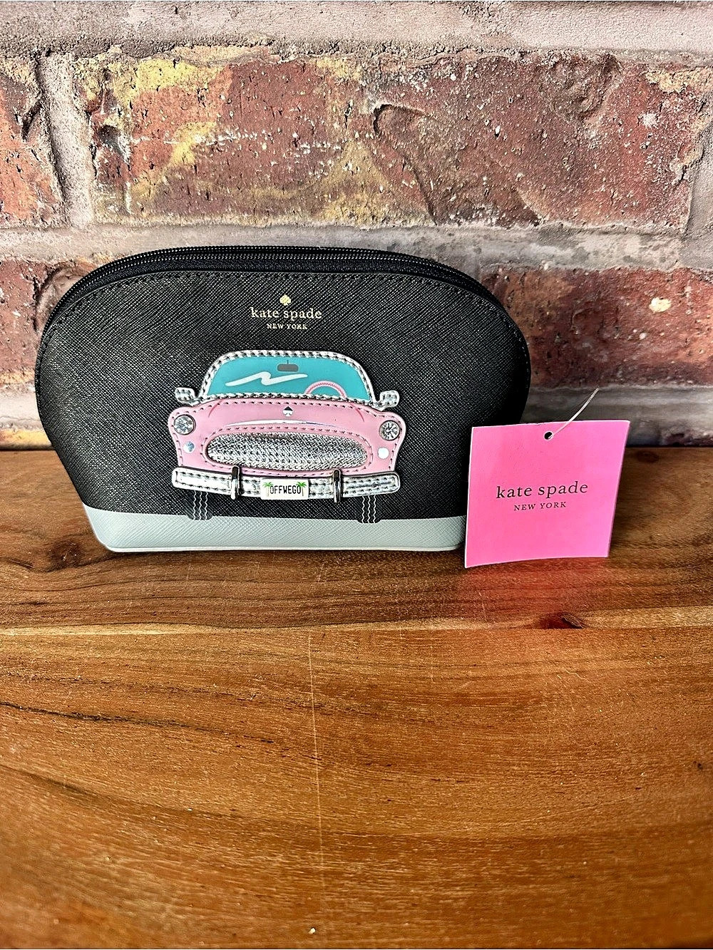 kate spade Offwego Cosmetic Case Black & Pink NWT